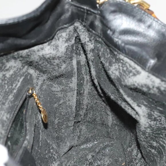 GUCCI Bamboo Shoulder Bag Leather 2way Black Gold 001 1781 1638 Auth 136183 - Picture 13 of 16